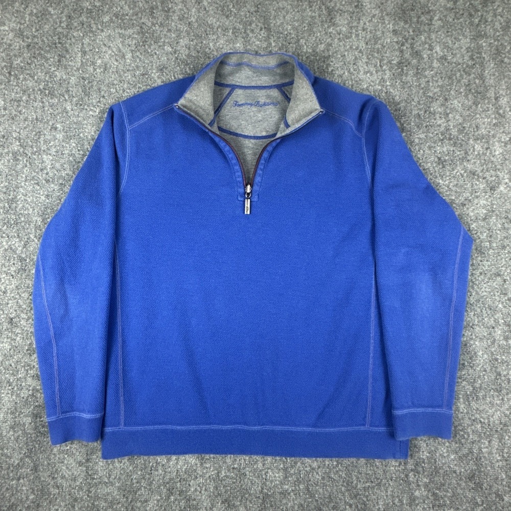 Men's Tommy Bahama Blue/Grey Reversible 1/4 Zip Pullover Sweatshirt Large